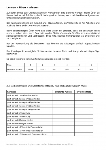 Kurztests Englisch - past perfect (E-Book PDF)