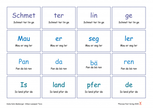 Silben-Lesespiel Tiere