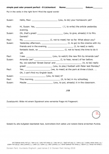 Kurztests Englisch - past tense 2 (E-Book PDF)