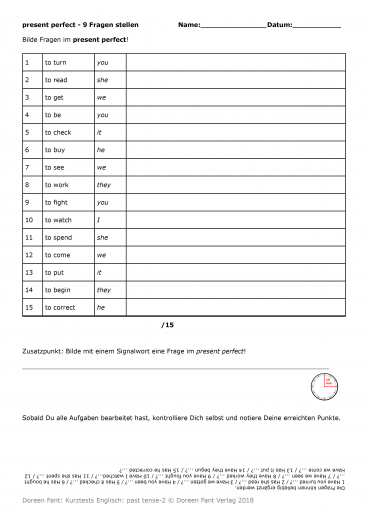 Kurztests Englisch - past tense 2 (E-Book PDF)
