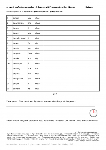 Kurztests Englisch - past tense 2 (E-Book PDF)
