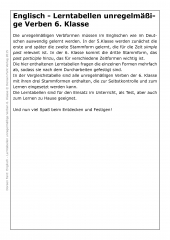 Lerntabellen Englisch unregelmige Verben 6. Klasse (E-Book PDF)
